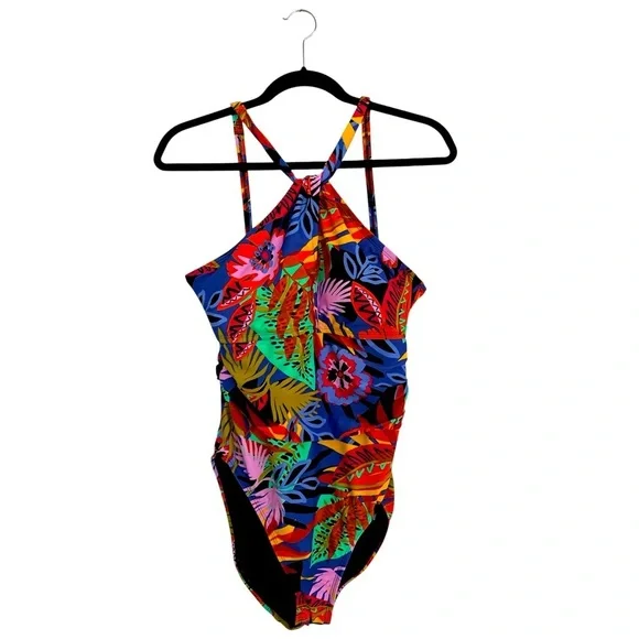 Bleu Rod Beattie Womens Night Safari Floral One Piece Swimsuit High Neck Size 12 - Picture 2 of 13